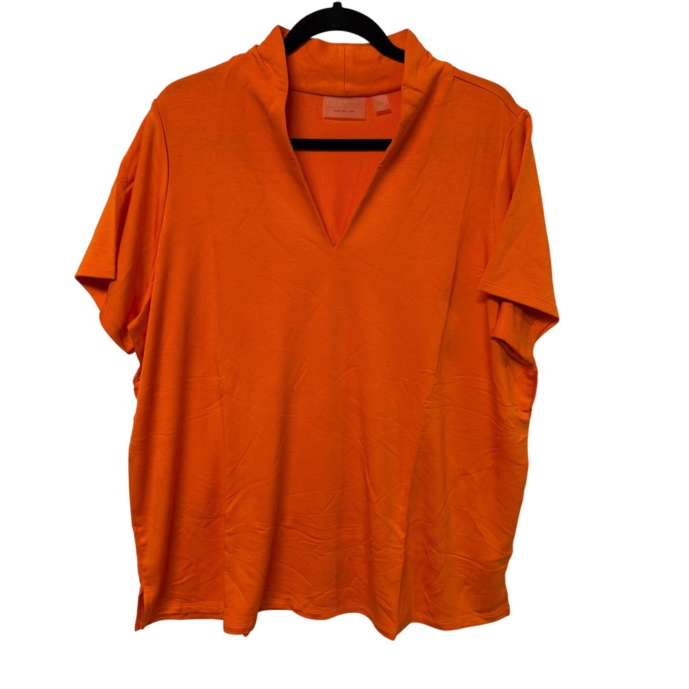 Brandis Orange Split Neck Short Sleeve Bamboo Blend Top Plus 1X A689770